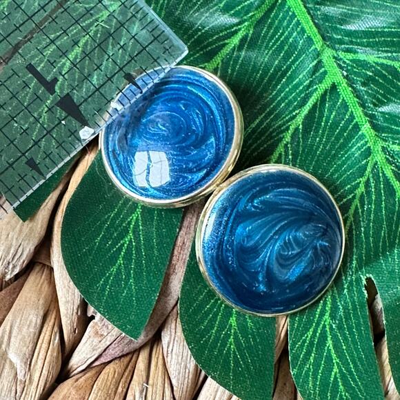 BOGO FREE BLUE MARBLED STATEMENT EARRINGS - Picture 3 of 4